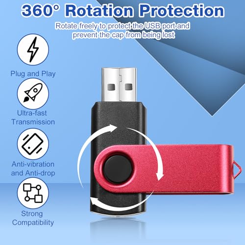 50 Pack 256MB USB 2.0 Flash Drives Bulk with Lanyards Portable USB Thumb Drives Swivel with LED Light Swivel Flash Drive for Office School Data Storage Backup