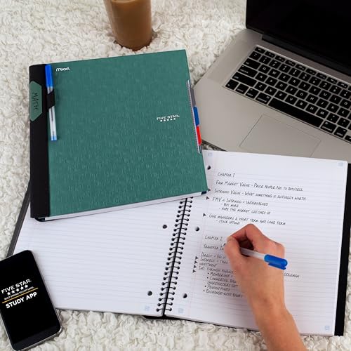 Five Star Advance Spiral Notebook + Study App, 3 Subject, College Ruled Paper, 8-1/2" x 11", 150 Sheets, Spiral Guard, Movable Tabbed Dividers, Seaglass Green (73136) (Pack of 6) - color: Seaglass Green, size: Pack of 6
