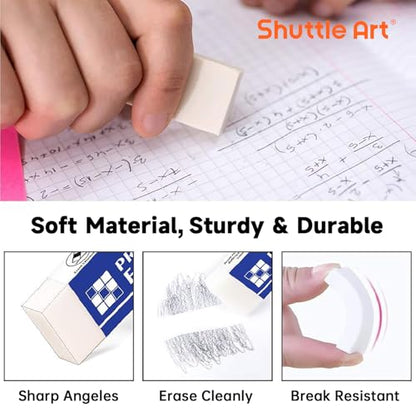 Erasers, Shuttle Art 144 Pack Premium Eraser Bulk, White Erasers Classroom Set for Kids Teachers as School and Office Supplies