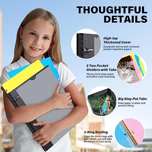 WOT I Telescoping Project Organizer 2-Pack, Refillable 3 Ring Binder with Dividers and Pockets, 13 Pocket Folders, 1 Inch 3 Rings, Black - color: Black, size: 2 Pack