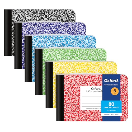 Oxford Composition Mini Notebooks, 6 Pack, Cover Colors Vary, Wide Ruled Paper, 4-7/8 x 7-1/2 Inch School Journals, Assorted Color Covers, 80 Sheets per Book (63779) - size: 4-7/8" x 7-1/2"