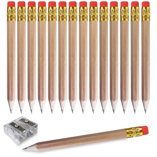 Adhere 25pcs Golf Pencils with Eraser Pre sharpened Hexagon half Wooden Pencils Graphite 2B for Golf Event Scoring,Classroom,Wedding,Company Meetings,Pew, Pocket (Nature) - color: Nature wood