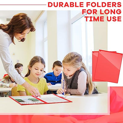Henoyso 48 Pcs Plastic Take Home Folders with 2 Pockets Parent Teacher Classroom Communication Homework Folder for Students Parent Teacher Connector(Red) - color: Red