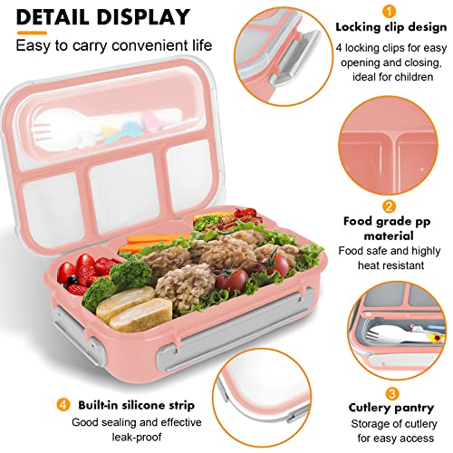 Bento Box for Kids 1300ML with 4 Compartment & Food Picks Cake Cups, Pink | Lunch Box Containers for Adults/Kids/Toddler, Leak-Proof, Microwave/Dishwasher/Refrigerator Safe, BPA Free - color: Pink