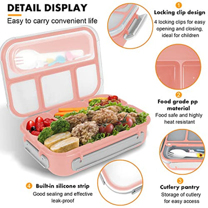 Bento Box for Kids 1300ML with 4 Compartment & Food Picks Cake Cups, Pink | Lunch Box Containers for Adults/Kids/Toddler, Leak-Proof, Microwave/Dishwasher/Refrigerator Safe, BPA Free - color: Pink