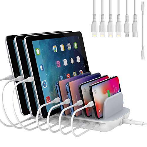 SooPii 70W 7 Port Charging Station for Multiple Devices,Charger Station with One 30W Power Delivery Port for Laptops,and 6 USB Ports for Smart Phones,Tablets,Other Electronics, White - color: White