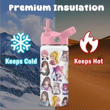 Anime Gifts for Women Girls, 16oz Stainless Steel Insulated Water Bottle with Straw Lid, Just A Girl Who Loves Anime Cup Tumbler Birthday Gifts for Kids Teen Girls School - color: Anime