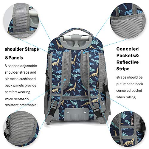 Tilami Rolling Backpack 19 inch with Lunch Bag Wheeled Laptop Backpack, Dinosaur - color: Dinosaur