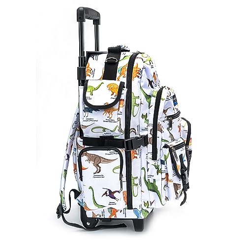 K-Cliffs Heavy Duty Rolling Backpack School Bookbag with Wheels Deluxe Wheeled Daypack - color: Dinosaur