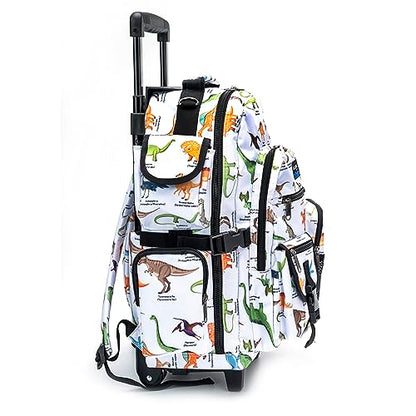 K-Cliffs Heavy Duty Rolling Backpack School Bookbag with Wheels Deluxe Wheeled Daypack - color: Dinosaur