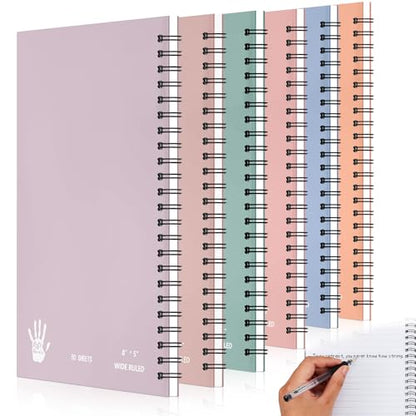 Lewtemi 6 Pack Small Left Handed Notebook 8"x5" Lefty Spiral Notebooks Wire Bound Mini Notebook 50 Sheets College Ruled Paper Journal(Bright Color) - color: Bright Color