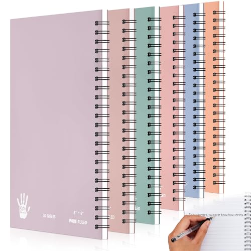 Lewtemi 6 Pack Small Left Handed Notebook 8"x5" Lefty Spiral Notebooks Wire Bound Mini Notebook 50 Sheets College Ruled Paper Journal(Bright Color) - color: Bright Color
