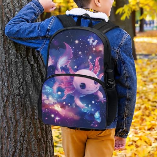 Horeset Axolotl Galaxy Space Backpack for Kids Girls 3Pcs School Bag with Water Carrier Pouch Picnic Insulated Lunch Tote Bag, Travel Bookbag Rucksack for Youth Primary Middle School Student - color: Axolotl Galaxy Space