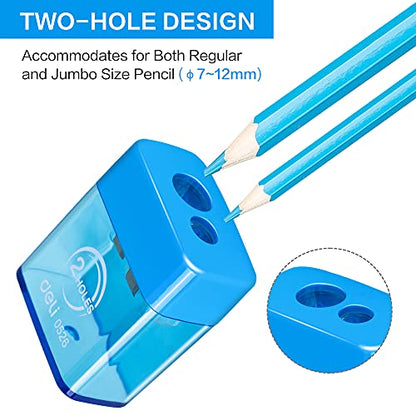 Deli Pencil Sharpener, Manual Pencil Sharpeners, Dual Holes with Lid, Random Color