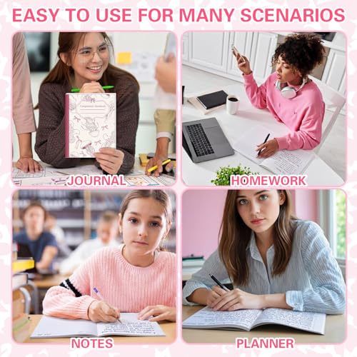 AmazingSpark Pink 6 Pack Composition Notebooks College Ruled Bulk Retro Sea Bow Blue Pink Composition Notebook for Back to School 110 Page 7-1/2"x9-3/4 Jellyfish Journal for First Day of School - color: Pink