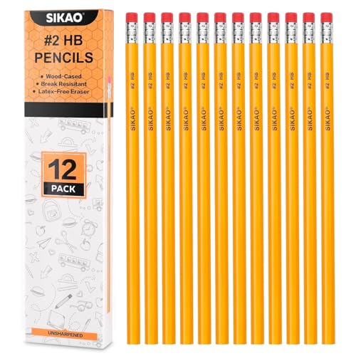 Pencils, 12Pack Number #2 HB Wood Pencils with Erasers for Kids Sketching Drawing, Classroom Must Haves Essentials for Teachers, School Supplies
