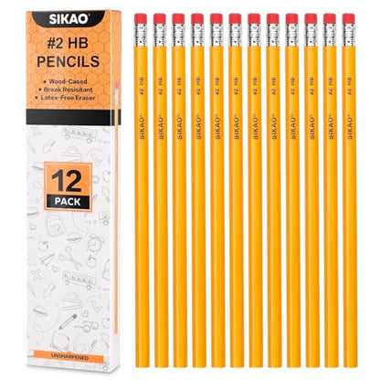 Pencils, 12Pack Number #2 HB Wood Pencils with Erasers for Kids Sketching Drawing, Classroom Must Haves Essentials for Teachers, School Supplies