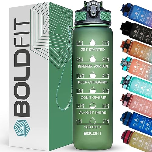 Boldfit Sipper Bottle for Adults - Water Bottle with Motivational Time Markers for Kids, School Boys, Girls, Sports Water Bottles for Gym with Measurement BPA Free Water Bottles Hunter Green