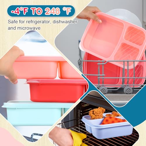 Honeydak 5 Pack Snack Containers 3 Compartment Bento Snack Boxes Divided Meal Prep Containers with Lids Reusable Adults Lunch Food Storage Box for School Work Travel (Red Blue Green) - color: Red Blue Green