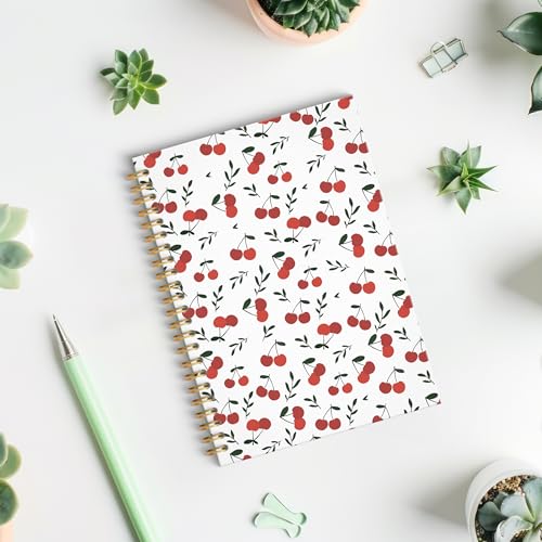 Cute Cherry Spiral Notebook, Cherry Gifts for Women Journal, Fruit Lover Gifts, Girly Aesthetic Fruit Journal Notebook, 5.5x8.3 Inch - color: Cherry