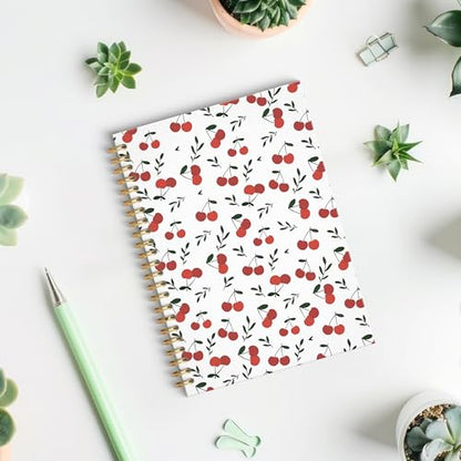 Cute Cherry Spiral Notebook, Cherry Gifts for Women Journal, Fruit Lover Gifts, Girly Aesthetic Fruit Journal Notebook, 5.5x8.3 Inch - color: Cherry