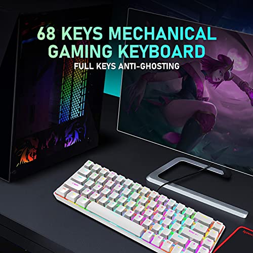 65% Wired Gaming Mechanical Keyboard and Mouse Combo, Mini 68 Keys, RGB Backlight, Lightweight RGB Optical Mouse,Mouse Pad Compatible with PS4,Xbox,PC,Laptop,MAC (White/Blue Switch) - color: white/blue switch