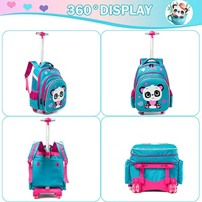 Meetbelify Girls Rolling Backpack with Wheels for School - Wheeled Trolley Backpack - color: 01 Blue Panda