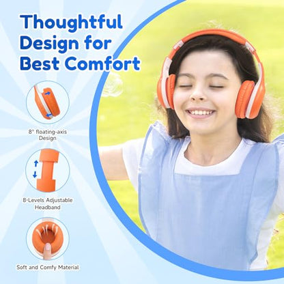 EarFun K2 Kids Bluetooth Headphones, Kids Headphones with Volume Limited, 40H Playtime, Built-in Mic, Stereo Sound, Foldable Over-Ear Headphone for School/Travel/iPad/Tablet, Orange - color: Orange
