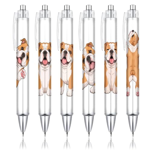 Cute Bulldog Pens 6-Pack, Funny Dog Ballpoint Pens for Kids & Women, Puppy Gifts for Dog Lovers, School Supplies, Office Desk Accessories, Party Favors