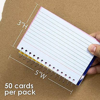 BAZIC 50 Ct. Spiral Bound 3" X 5" Ruled Colored Index Card