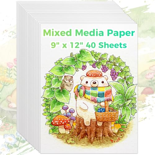 Mixed Media Paper 9" x 12",40 Sheets Multipurpose White Loose Drawing Paper | 98lb/160gsm Heavyweight Art Paper for Sketching, Sketch Book, Gouache, Painting, Sketchbook, Drawing Pad Book, School - size: 9" x 12", 40 sheets, style: loose mixed media drawi