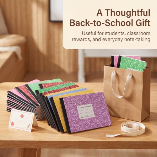 24 Pcs Wide Ruled Composition Notebook Bulk, 4-7/8"x 7.5" Mini Notebooks | Primary Composition Notebooks K-2, Half Size Small Pocket Journal Books, Back to School Gifts for Students