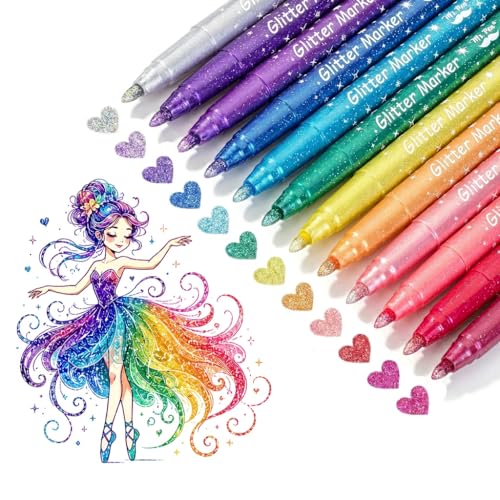 Mr. Pen- Glitter Marker Pens, 12 Pack, Assorted Colors, Medium Tip | Non-Toxic High-Pigment Water-Based Ink, Smooth & Quick-Dry for Crafts, Coloring, Journaling, Doodling - size: 12 Pack