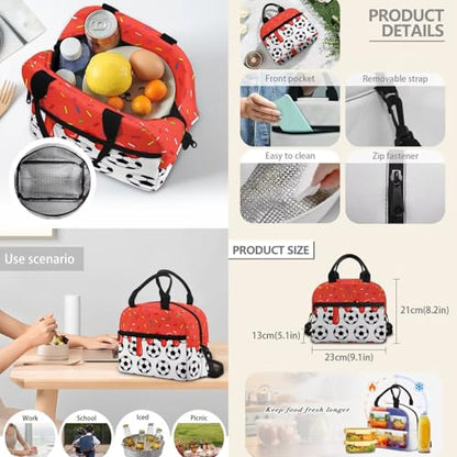 Red Ice Cream Soccer Ball 3PCS Backpacks for School 3 in 1 Lightweight 17 Inch Daypacks for Boys Girls School Bag with Insulated Lunch Box Pencil Case - color: Red Ice Cream Soccer Ball
