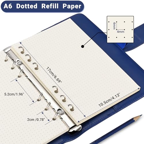 Beige A6 6-Hole Dot-Ruled Refill Paper(Pre-Punched) Fits A6 6-Ring Binder, 100GSM Thick No Bleed-through Sheets, Double Sided Writing for Fountain Pen & Gel Pen - size: Dot-A6