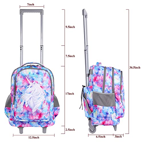 Seastig Kids Rolling Backpack 18in Wheeled Backpack with Wheels - color: Unicorn