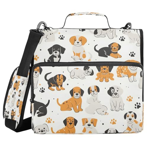 3 Ring Zipper Binder With Shoulder Strap Documents Storage Organizer Animal Dog - color: Dogs Paws