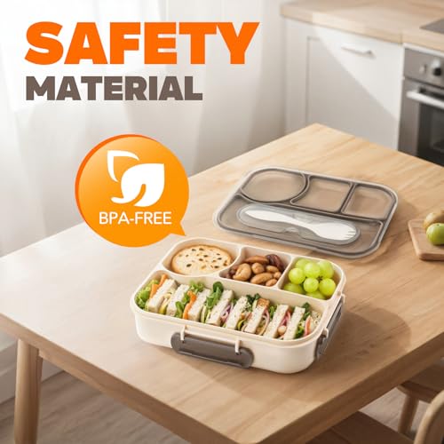 EASYFUN Bento Box Adult, Lunch Box, 4-Compartment Lunch Containers, Drop-Proof, Dishwasher Safe & Made with BPA-Free Materials(Khaki) - color: Khaki