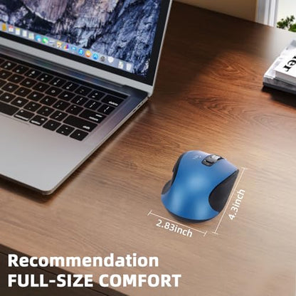 Wireless Bluetooth Mouse with USB-A, USB-C Receiver, Rechargeable, 3-Device, Full-Size, Silent Click, Ergonomic Mice for MacBook/Laptop/Computer/Tablet/PC/iPad-Blue - color: Blue