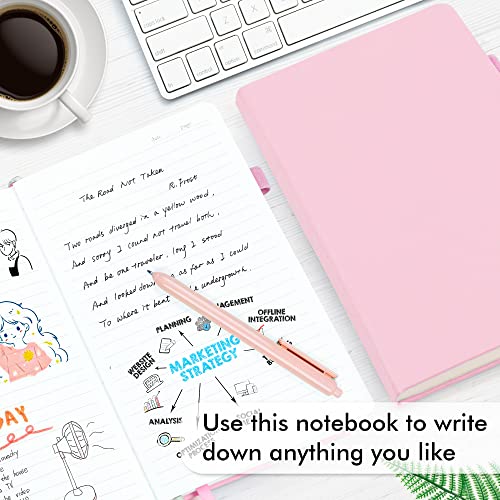 feela 12 Pack Notebooks Journals Bulk, Hardcover Notebook Classic Ruled Lined Journals with Pen Holder for Women Girls School Business Supplies, with 12 Black Pens, 120 GSM, 5.1”x8.3”, A5, Rose Pink - color: 12 Rose Pink