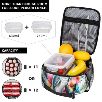 Tropical Dolphin Sunglasses Flowers Palm Leaves Lunch Bag 10In | Insulated Lunch Box Reusable Tote Bag For Picnic Office For Women Men - color: Style 7