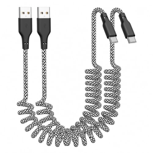 Quickeep Car Carplay Cable 2Pack Coiled USB A to USB C Fast Charge Cord for iPhone 17/16/15/Plus/Pro Max/MacBook Pro, Auto Retractable iPhone Car Cord Grey - color: Grey, size: 3FT-2pack