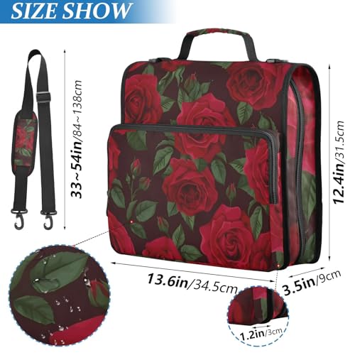Red Rose Black Roses Zipper Binder Bag 3 Ring Binder with Shoulder Strap Zip Up 500 Sheets Capacity Multi Pockets for School Office Supplies - color: Multi2761, size: Fit 500 Sheets