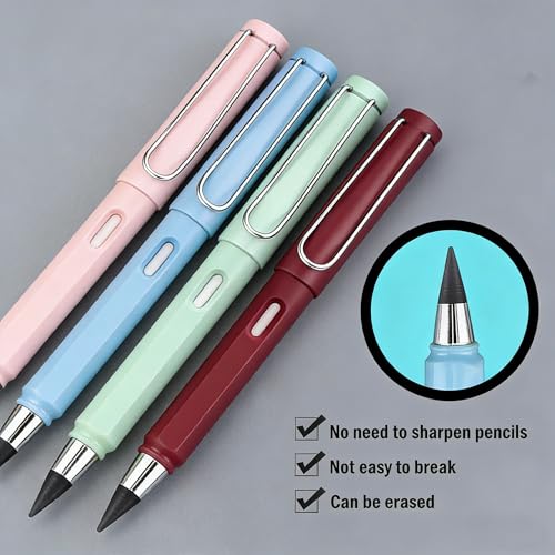 6 Sets Everlasting Pencil, Infinity Pen, NO-Sharpening Pencils for Writing Drawing Students Sustainable for Home Office School Supplies (6 Pens + 6 Erasers + 8 Replaceable Nibs) - color: Molandy