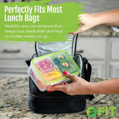 FIT Strong & Healthy Bento Lunch Box & Meal Prep Containers, Food & Snack Storage for Adults & Kids, Microwave, Freezer, & Dishwasher Safe, Reusable, Airtight Lid, Removable Compartments, 39oz, 6 Pack - size: 6 Pack, 39 oz