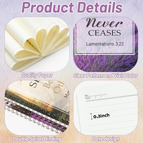 Xqumoi 2Pack A5 Natural Scenery Religious Spiral Notebooks - Bible Verses Notebooks, Ruled Lined Journal, Writing Notebooks, Inspirational Christian Christmas Gift, Sunday School Supplies - style: F-Forest Lavender