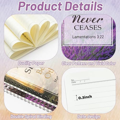 Xqumoi 2Pack A5 Natural Scenery Religious Spiral Notebooks - Bible Verses Notebooks, Ruled Lined Journal, Writing Notebooks, Inspirational Christian Christmas Gift, Sunday School Supplies - style: F-Forest Lavender