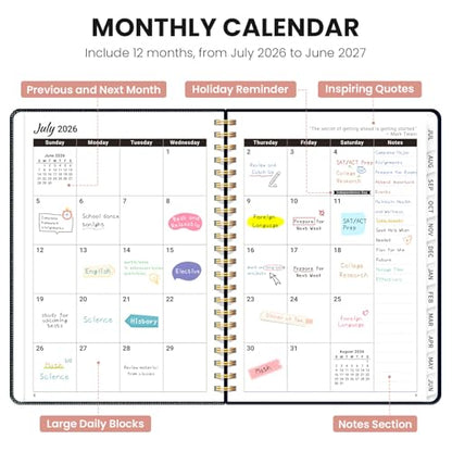 Planner 2026-2027, Academic Planner Weekly and Monthly, Jul 2026 - Jun 2027, Spiral Bound School Planning Tool with Tabs and Pocket, Perfect for Students & Teacher, 6.3" x 8.5", Garden of Whimsy - color: A-Garden of Whimsy, size: 6.3"x8.5" (A5)
