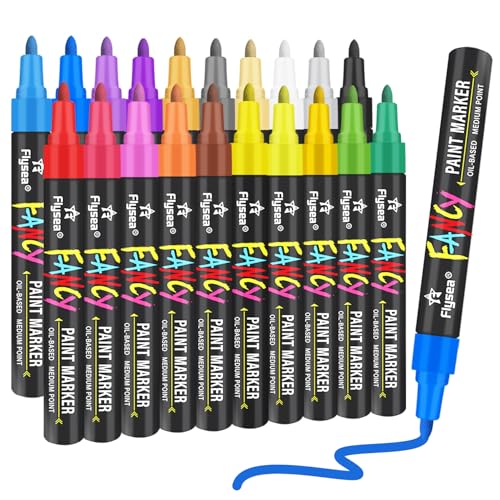 Paint Pens Permanent Markers - 20 Pack Quick Drying Waterproof Oil Based Paint Markers, Medium Tip, Marker Pen for Metal, Rock Painting, Wood, Plastic, Canvas, Mugs, Stone - color: 20 Colors