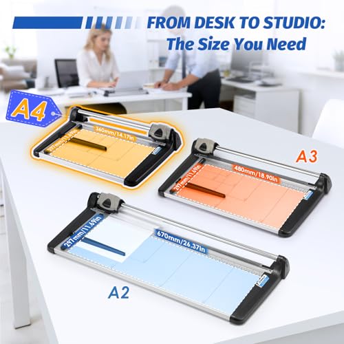 Rotary Paper Trimmer, 15 Sheets Heavy Duty Paper Trimmer, 360mm(14.17") Cutting Length, Commercial Grade Rotary Paper Cutter for Home/Office/School, Black & Silver - size: 14.17"